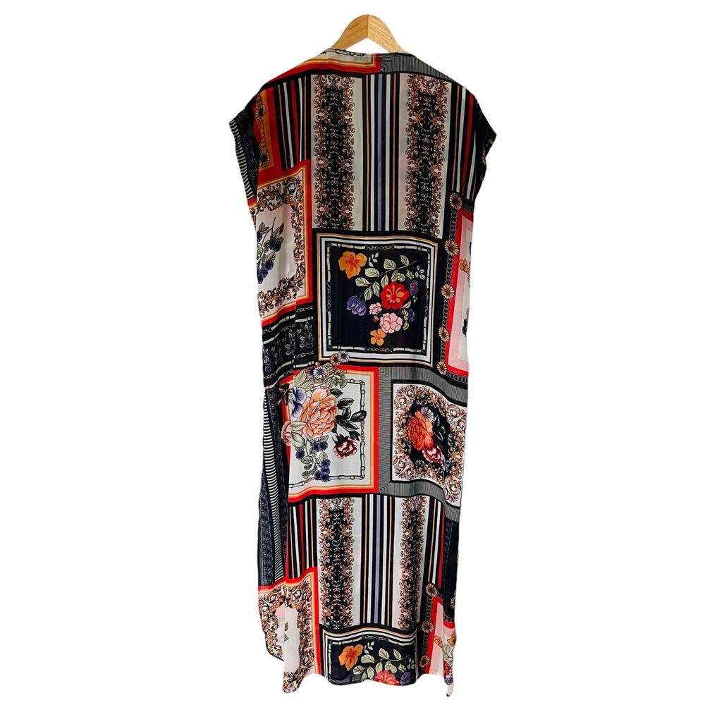 Andree By Unit Printed Floral Embroidered Dolman Sleeve Maxi Kimono Size S Small - Picture 2 of 7